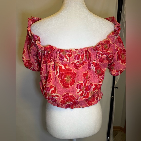 LOFT Bold Floral Off-Shoulder Pink Top - Picture 9 of 9